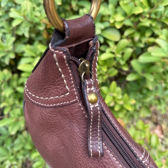 FOSSIL Chocolate Brown Pebbled Leather Mini Hobo Shoulder Bag Boho - Picture 9 of 15